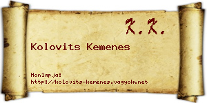 Kolovits Kemenes névjegykártya